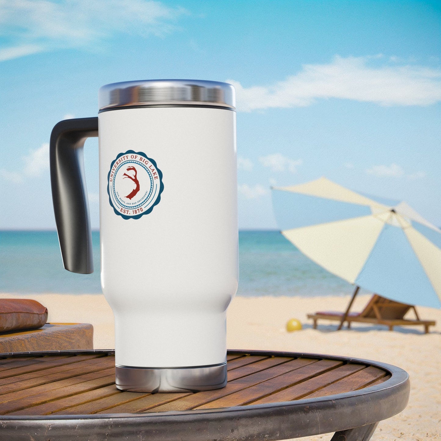 Travel Mug — Vintage Surf Seal Logo 14oz Stainless Steel Travel Mug with Handle