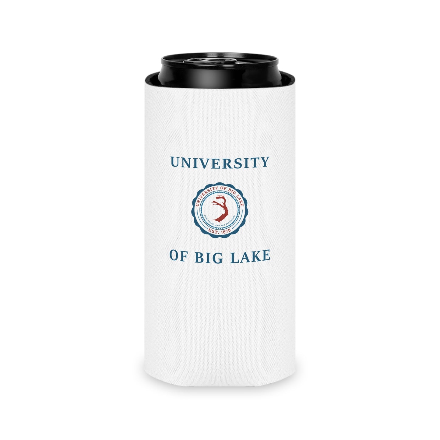 University of Big Lake Can Koozie – UBL Crest Beverage Koozie Reg/Slim
