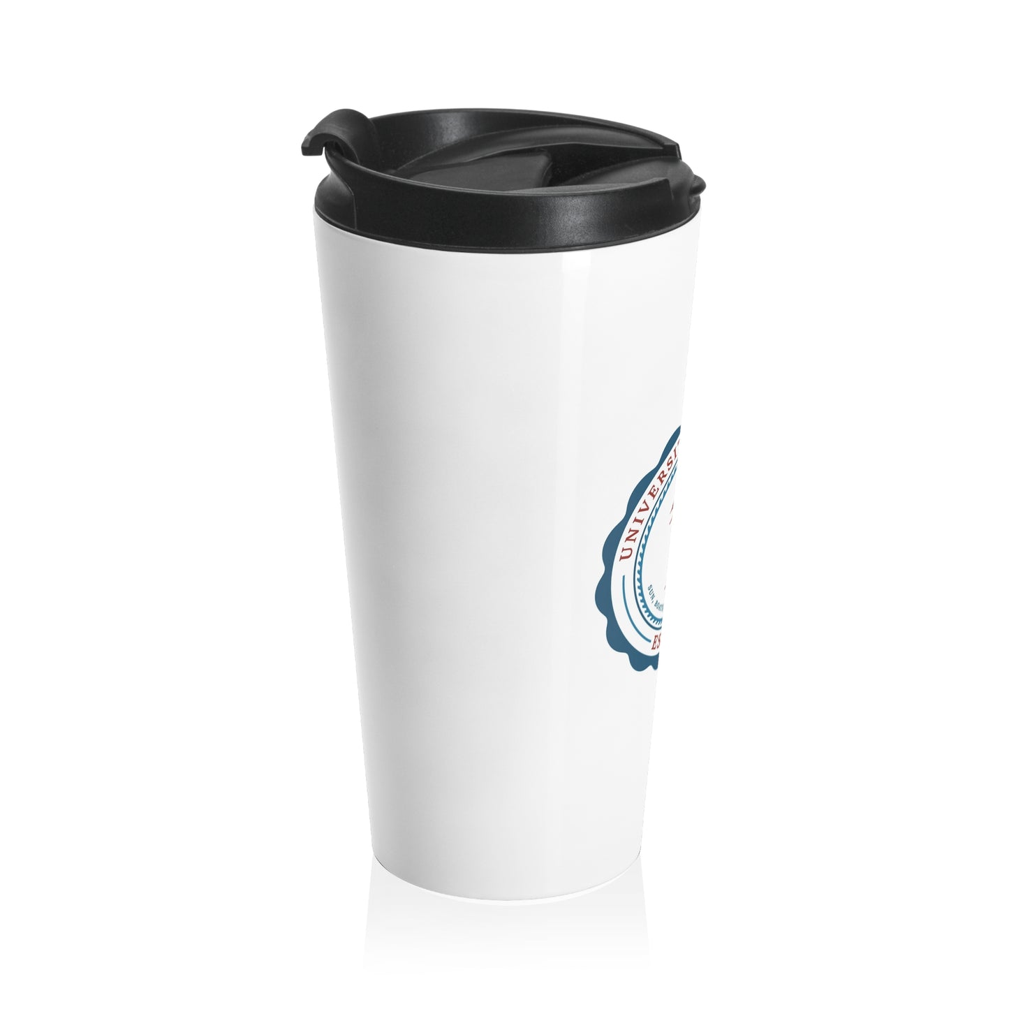 University of Big Lake Stainless Steel Travel Mug – Retro Campus Seal, Insulated Coffee Tumbler